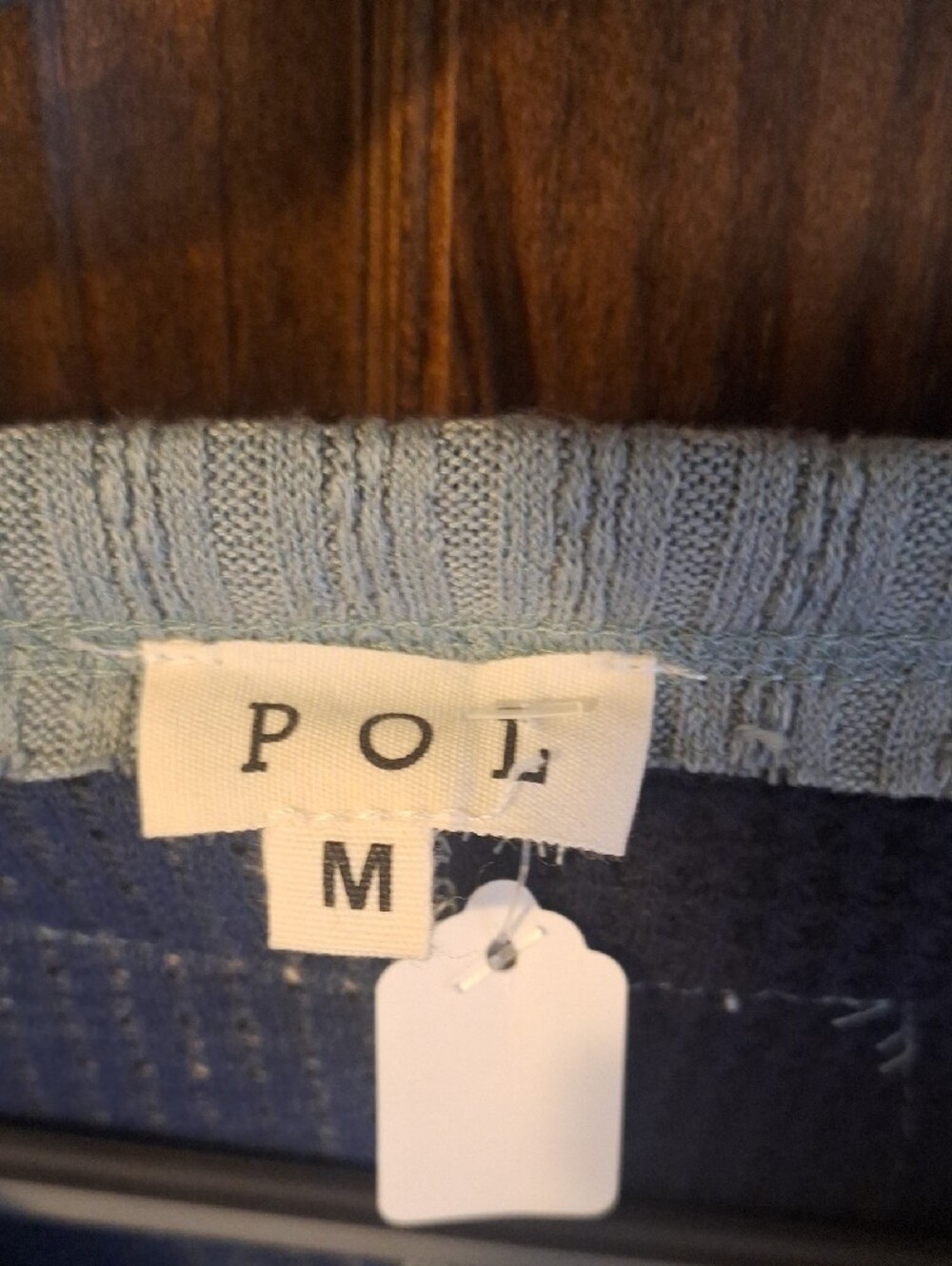 POL Ribbed Knit Sweater Top in Light Blue and Navy - Picture 4 of 5
